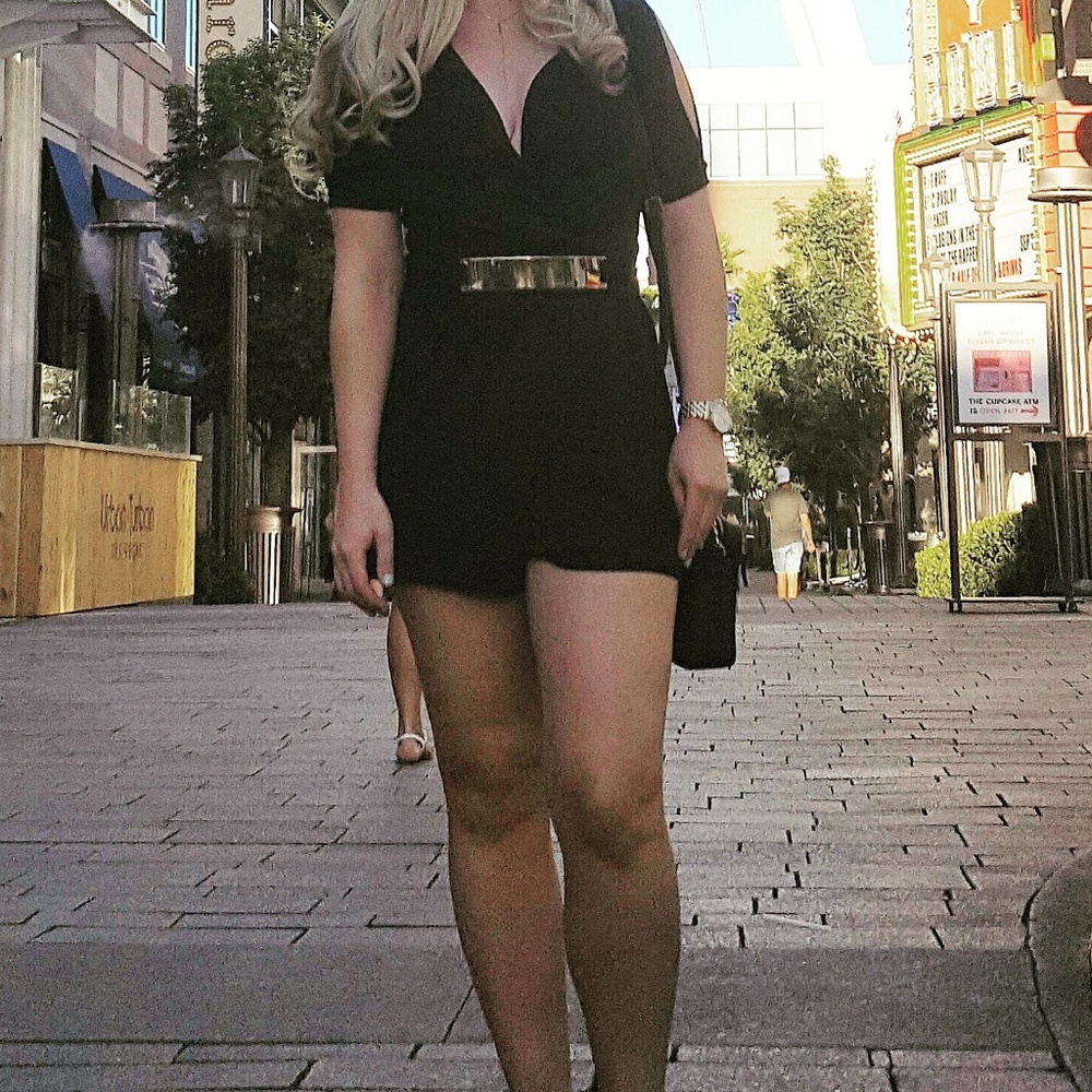 Black romper with gold metal buckle